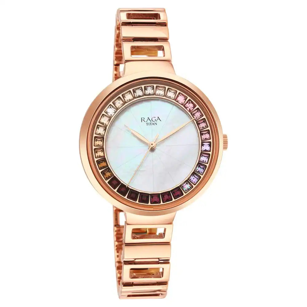 Titan Love All Watch with Mother Of Pearl Dial & Brass Strap 95150WM01