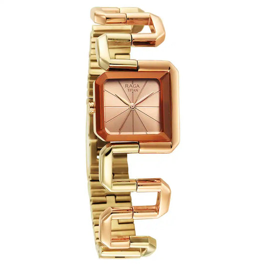 TITAN Raga Delight Rose Gold Dial Stainless Steel Strap Watch NT95155KM01