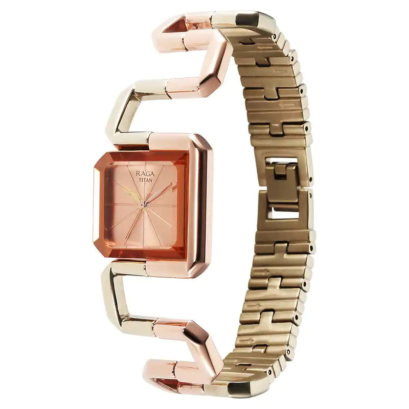 TITAN Raga Delight Rose Gold Dial Stainless Steel Strap Watch 95155KM01