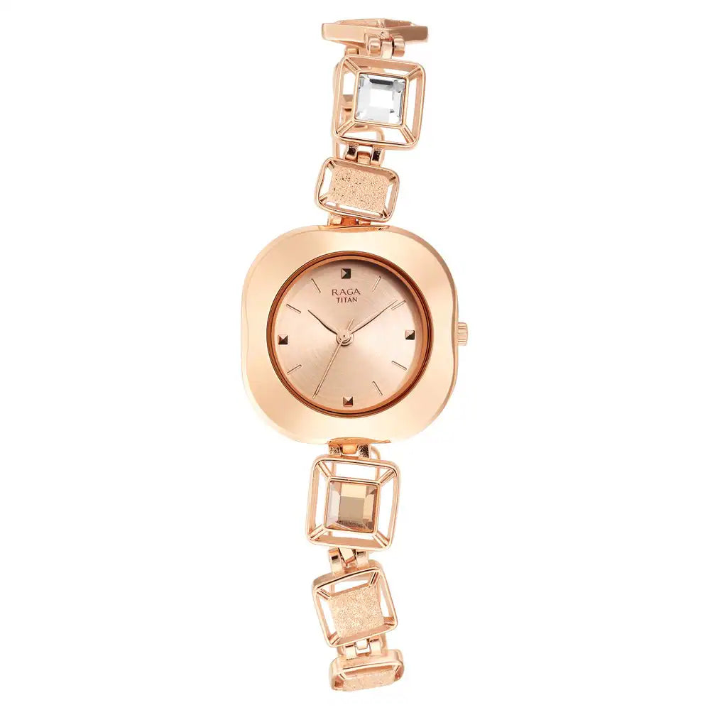 Titan Love All Rose Gold Dial Rose Gold Brass Strap Watch 95156WM01