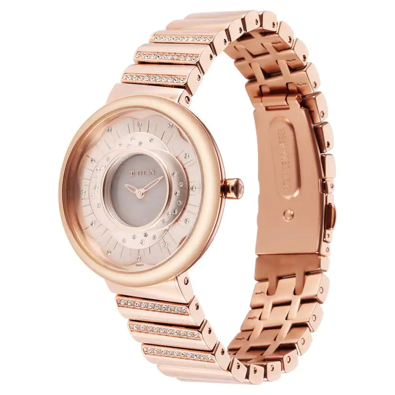 Titan Purple Unending Beauty Rose Gold Dial Analog Watch 95160WM01 (DM231) - KRISHNA WATCH COMPANY