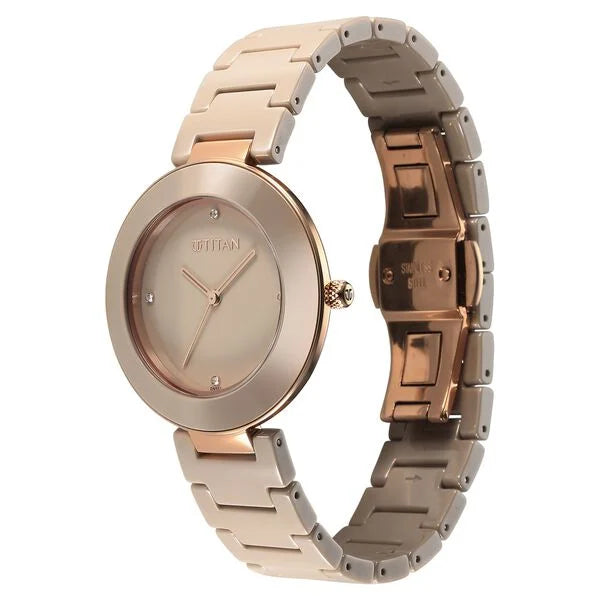 Titan Purple Ceramics Pink Dial Analog Ceramic Strap watch for Women  95189kc04