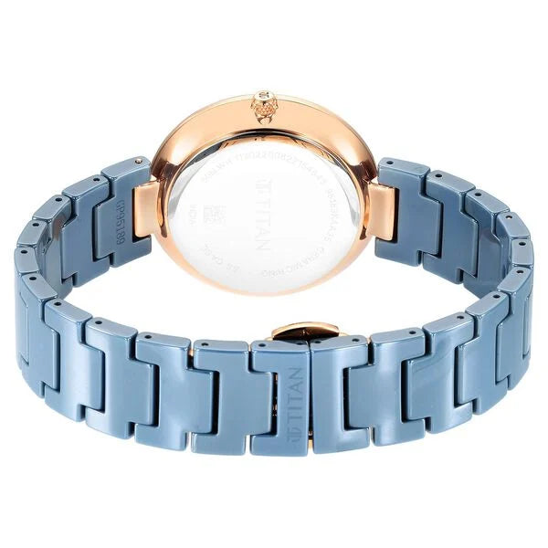 Titan Purple Ceramics Blue Dial Ceramic Strap Watch for Women 95189KC05