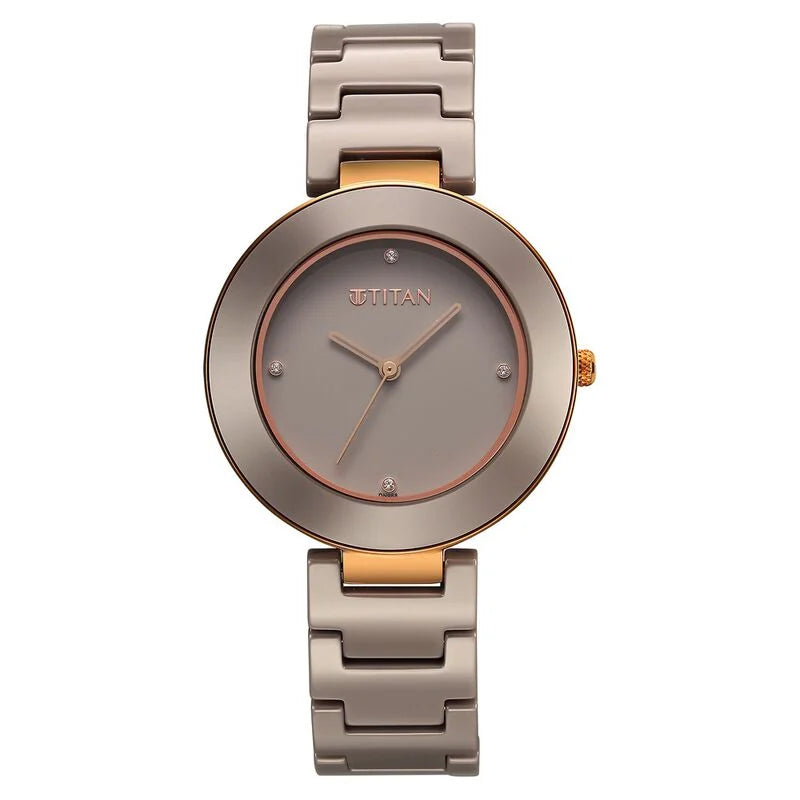 Titan Purple Ceramics Quartz Analog Brown Dial Ceramic Strap Watch for Women / 95189KC08