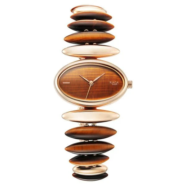 Titan Raga New You Quartz Analog Tiger Eye stone Strap Watch for Women 95191wm01