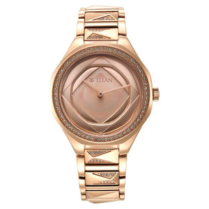Titan Purple Glitz Rose Gold Dial Stainless Steel Strap Watch 95206WM01 / NS95206WM01 - KRISHNA WATCH COMPANY