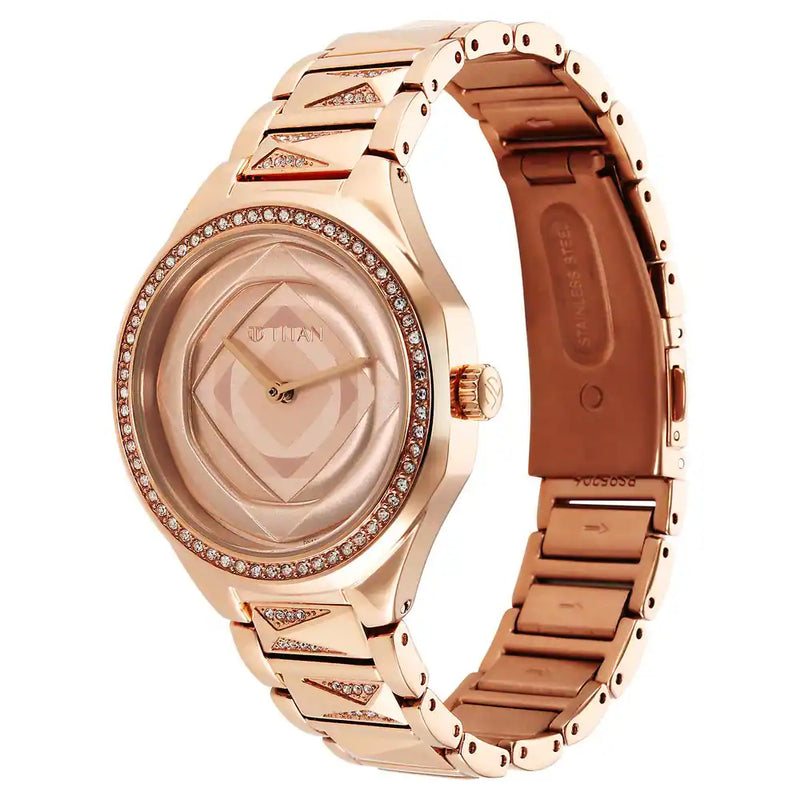 Titan Purple Glitz Rose Gold Dial Stainless Steel Strap Watch 95206WM01 / NS95206WM01 - KRISHNA WATCH COMPANY
