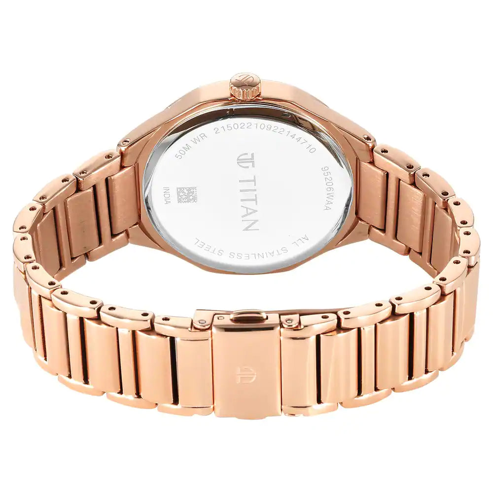 Titan Purple Glitz Rose Gold Dial Stainless Steel Strap Watch 95206WM01 NS95206WM01