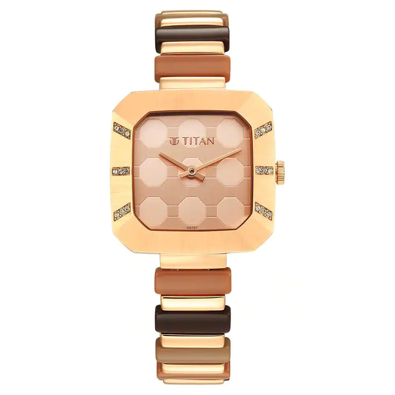 TITAN Glitz Rose Gold Dial Metal & Plastic Strap Watch for Women 95208WD01 - KRISHNA WATCH COMPANY