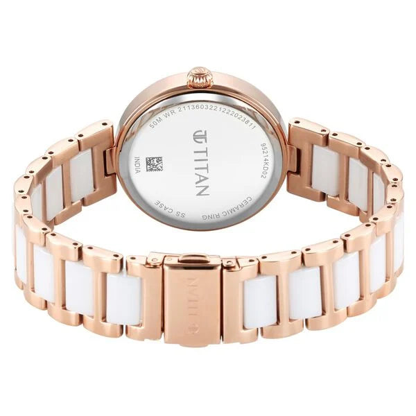 Titan Purple Ceramics Mother Of Pearl Dial Analog Steel and Ceramic Strap watch for Women 95214kd02