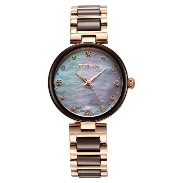Titan Purple Ceramics Mother of Pearl Dial Analog Steel and Ceramic Strap Watch for Women 95214kd03