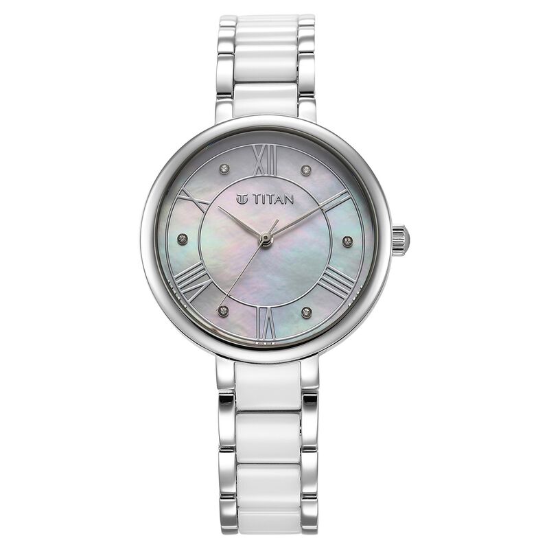 Titan Women Purple ceramics Round Mother of pearl Watches 95217KD01