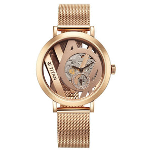 Titan Purple Abstract Quartz Analog Rose Gold Stainless Steel Strap for Women 95228WM01 - KRISHNA WATCH COMPANY