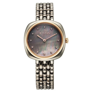 Titan Aura Quartz Analog Titanium Mother of Pearl Dial Watch for Women - 95241KM02 - KRISHNA WATCH COMPANY