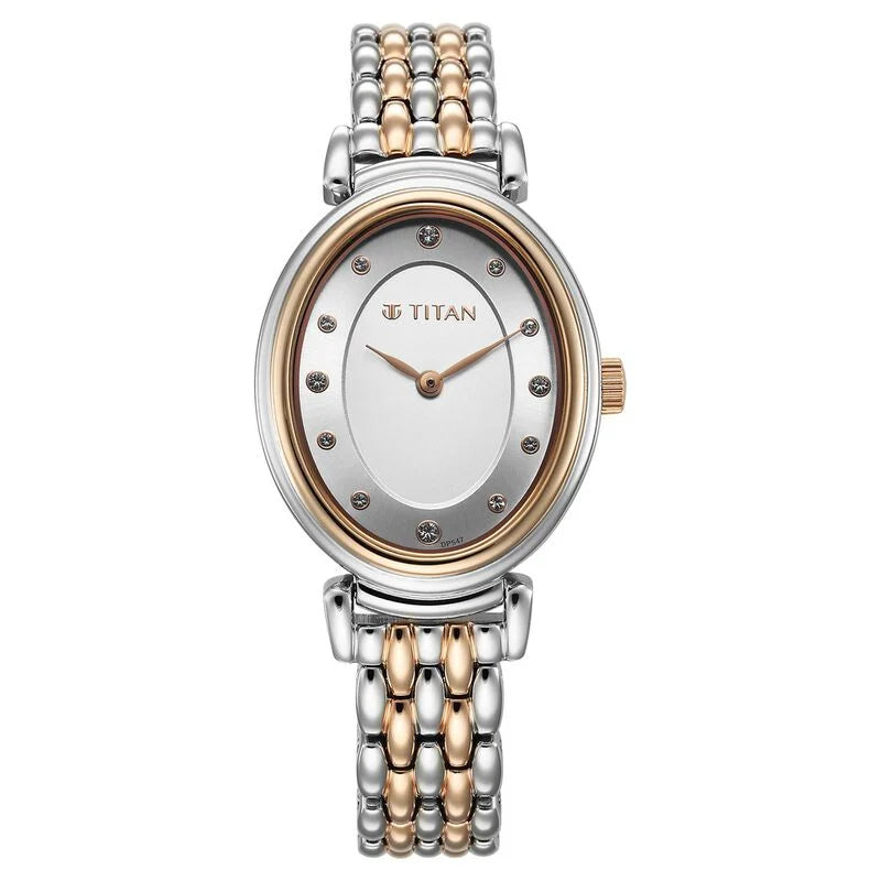 Titan Aura Quartz Analog Silver Dial With Two Toned Watch For Women - 95242KM01
