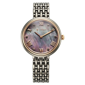 Titan Aura Quartz Analog Titanium Mother of Pearl Dial Titanium Stainless Steel Strap Watch for Women 95243KM01 - KRISHNA WATCH COMPANY
