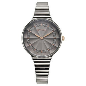 Titan Aura Quartz Analog Grey Dial Stainless Steel Strap Watch for Women 95245KM02 - KRISHNA WATCH COMPANY