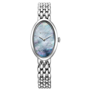 Titan Aura Quartz Analog Mother Of Pearl Dial Stainless Steel Strap Watch for Women 95246SM01 - KRISHNA WATCH COMPANY