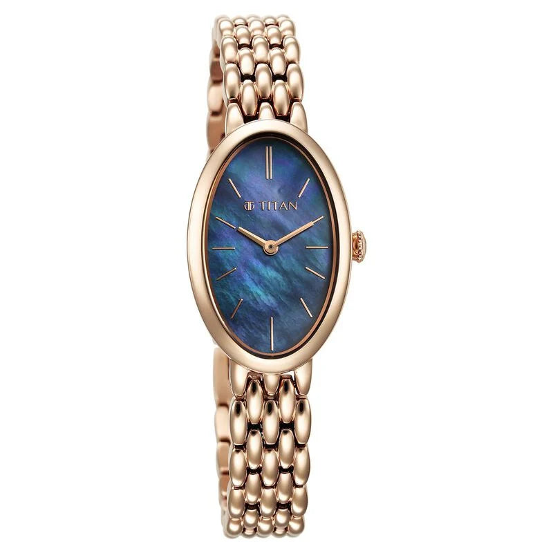 Titan Aura Quartz Analog Mother Of Pearl Dial Stainless Steel Strap Watch for Women 95246WM01