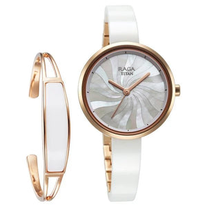 Titan Raga Memoirs Quartz Analog Mother Of Pearl Dial With White Ceramic Strap Watch For Women 95253kd01f - KRISHNA WATCH COMPANY