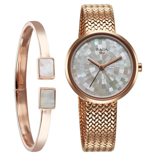 Titan Raga Memoirs Quartz Analog Mother Of Pearl Dial With Rose Gold Metal Strap Watch For Women - 95253WM02F