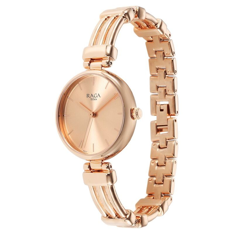 Titan Raga Showstopper Quartz Analog Rose Gold Dial Metal Strap Watch for Women 95263WM01