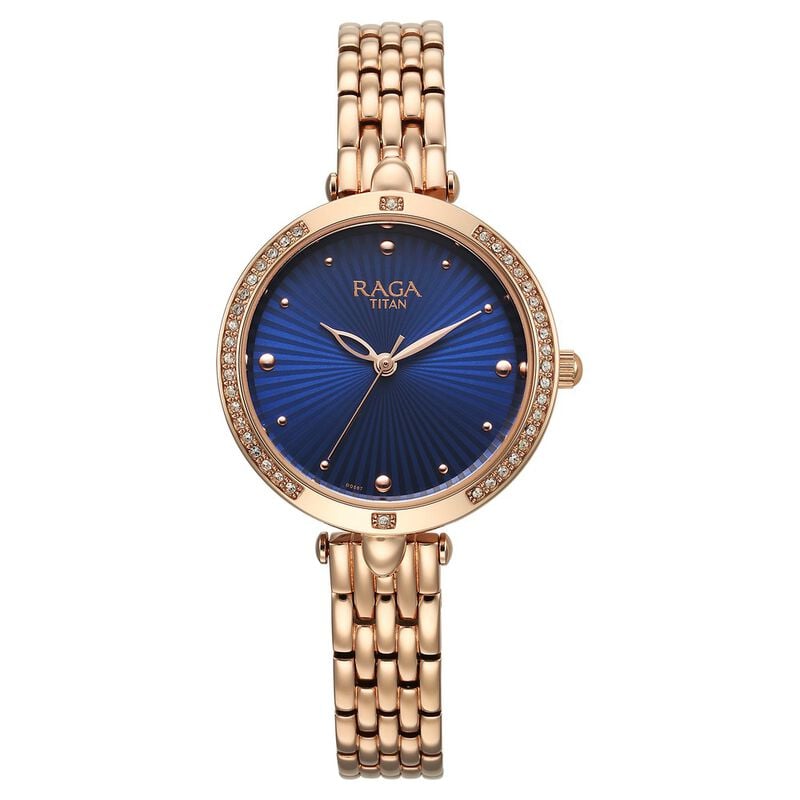 Titan Raga Showstopper Quartz Analog Blue Dial Metal Strap Watch for Women 95266WM01