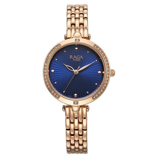 Titan Raga Showstopper Quartz Analog Blue Dial Metal Strap Watch for Women 95266WM01