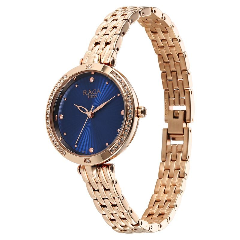 Titan Raga Showstopper Quartz Analog Blue Dial Metal Strap Watch for Women - 95266WM01