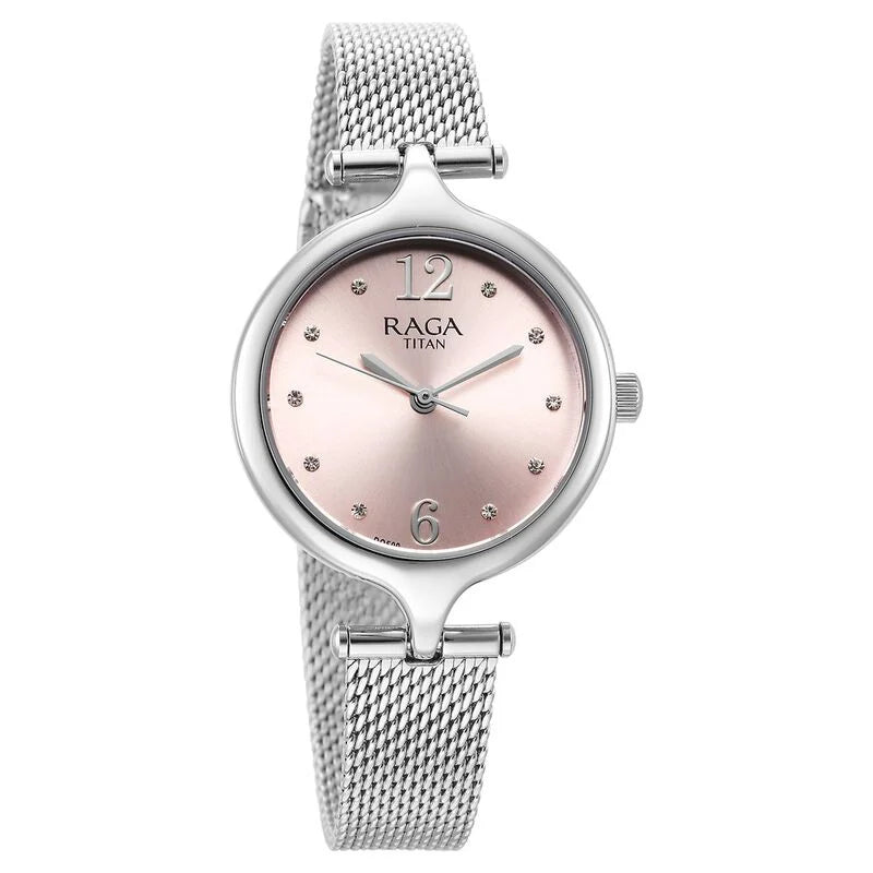 Titan Raga Showstopper Quartz Analog Pink Dial Watch for Women - 95268SM01