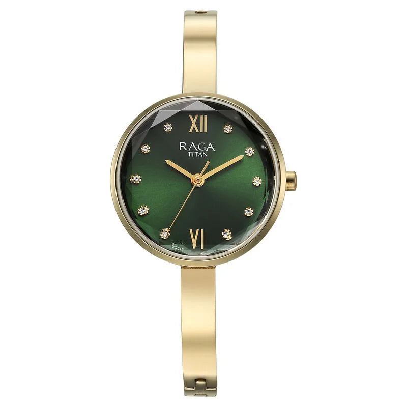 Titan Raga Showstopper Quartz Analog Green Dial Metal Strap Watch for Women - 95271YM01