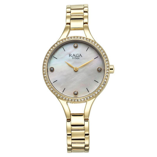 Titan Raga Showstopper Quartz Analog Mother Of Pearl Dial Metal Strap Watch for Women NT95275YM01
