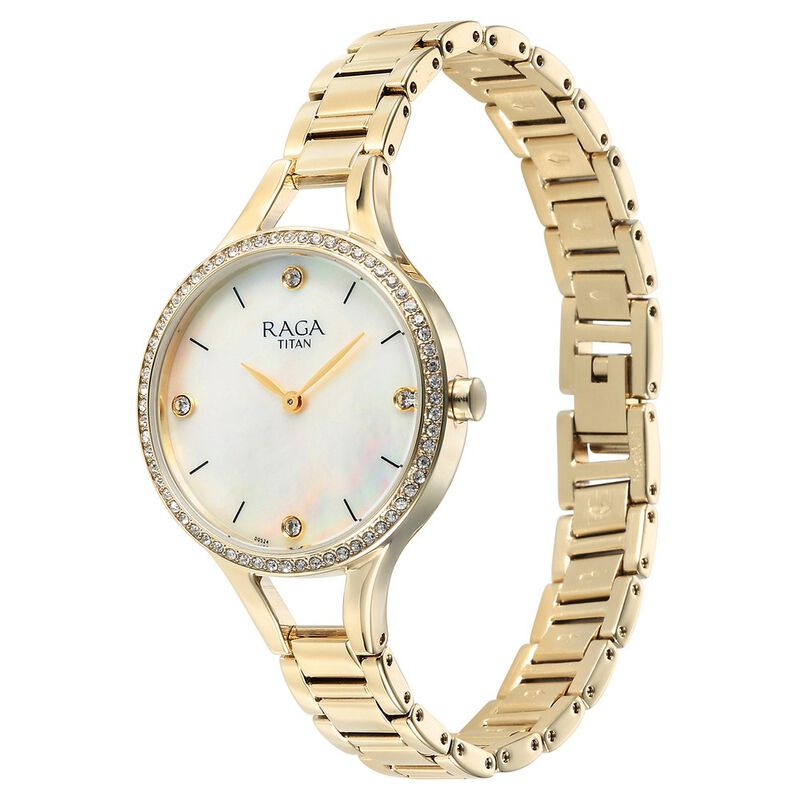 Titan Raga Showstopper Quartz Analog Mother Of Pearl Dial Metal Strap Watch for Women NT95275YM01