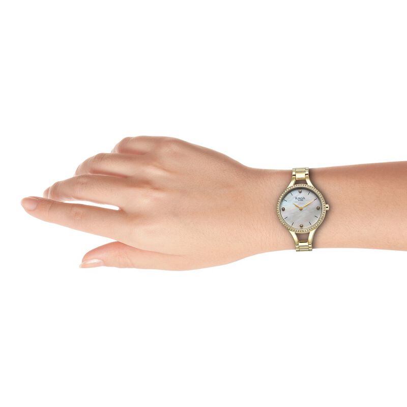 Titan Raga Showstopper Quartz Analog Mother Of Pearl Dial Metal Strap Watch for Women NT95275YM01