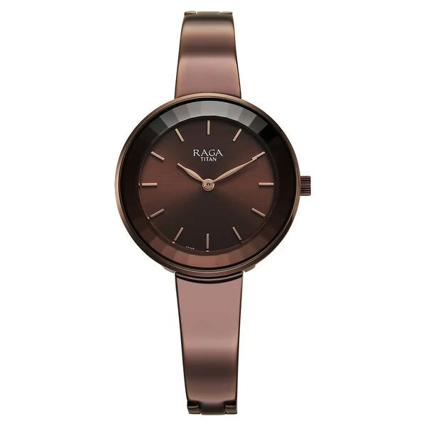 Titan Raga Showstopper Quartz Analog Brown Dial Metal Strap Watch For Women 95276qm01
