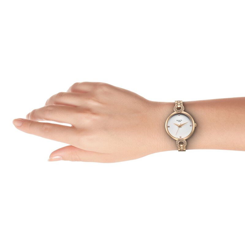Titan Raga Showstopper Quartz Analog White Dial Metal Strap Watch for Women NT95278WM01
