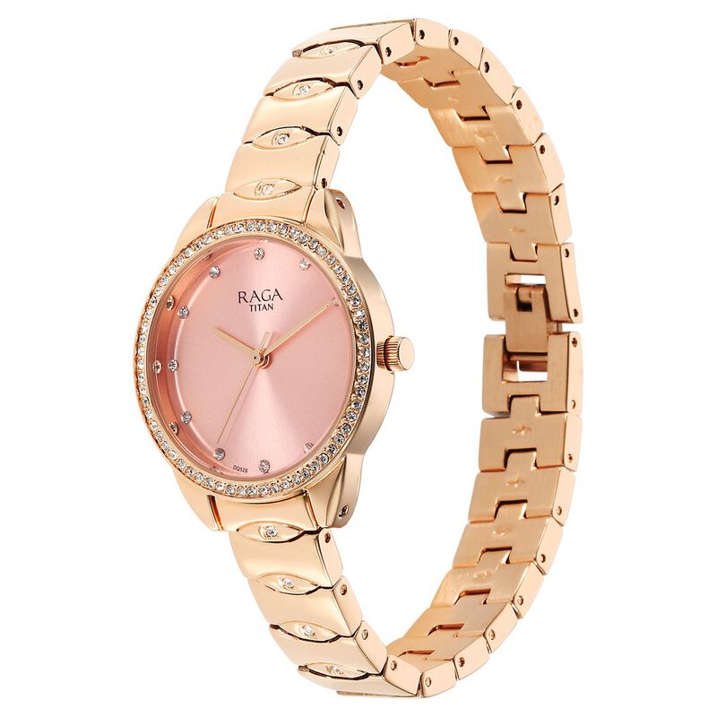 Titan Raga Showstopper Quartz Analog Pink Dial Metal Strap Watch for Women 95281WM01