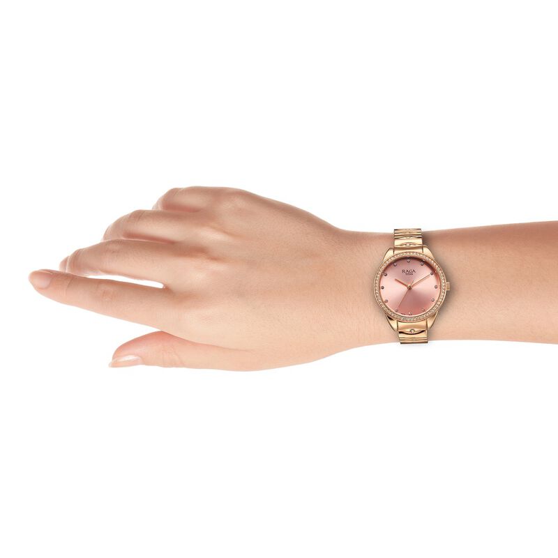 Titan Raga Showstopper Quartz Analog Pink Dial Metal Strap Watch for Women 95281WM01