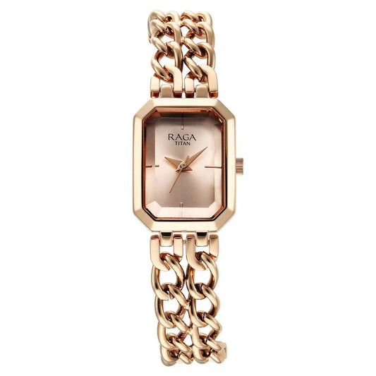 Titan Raga Showstopper Quartz Analog Rose Gold Dial Metal Strap Watch for Women 95283WM01