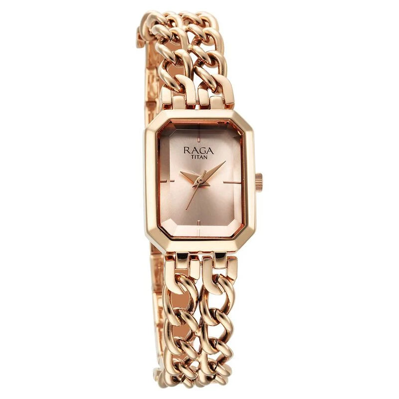Titan Raga Showstopper Quartz Analog Rose Gold Dial Metal Strap Watch for Women 95283WM01