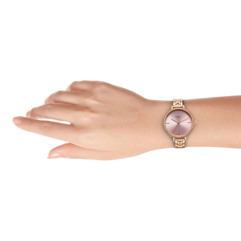 Titan Raga Showstopper Quartz Analog Pink Dial Metal Strap Watch for Women 95286WM01