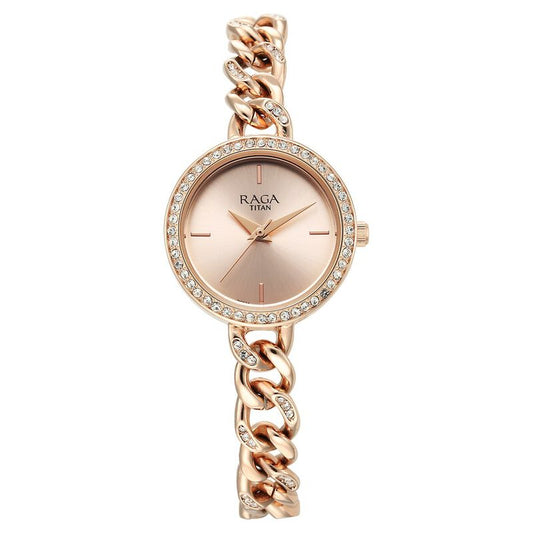 Titan Raga Showstopper Quartz Analog Rose Gold Dial Metal Strap Watch for Women 95288WM01W