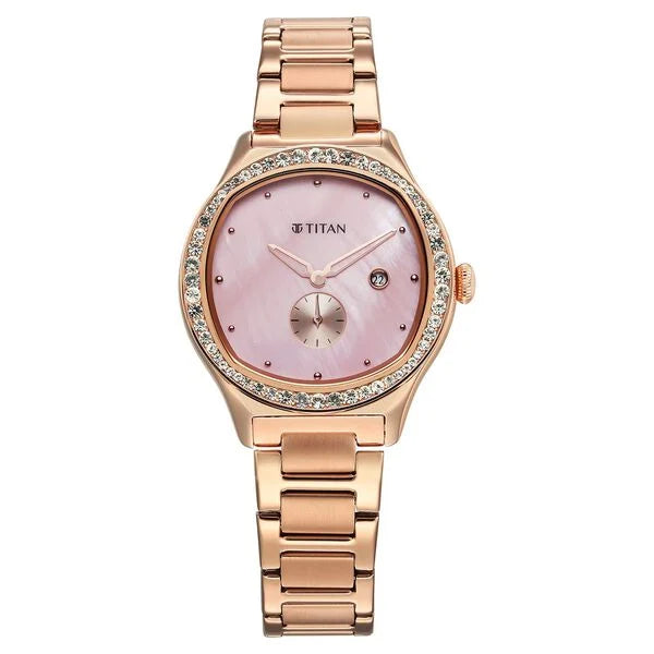 Titan Glamour Quartz Analog with Date Mother Of Pearl Dial Watch For Women - 95289WM01