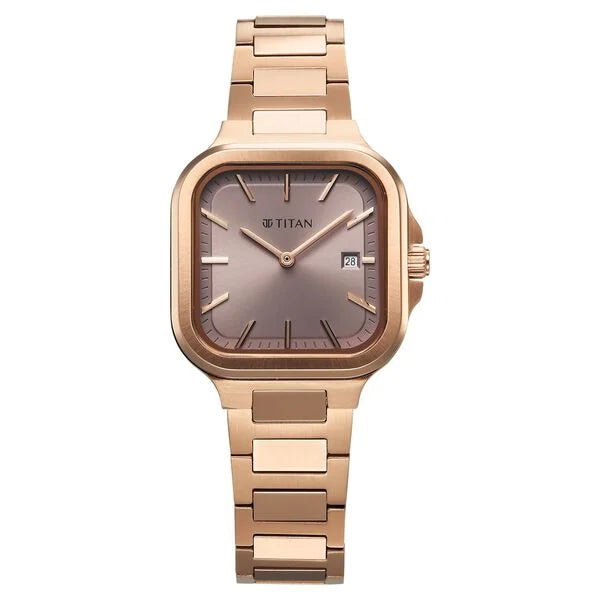 Titan Slim Square Quartz Analog with Date Lavender Dial With Rose Gold Color atch For Women - 95291WM01