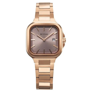Titan Slim Square Quartz Analog with Date Lavender Dial With Rose Gold Color atch For Women - 95291WM01 - KRISHNA WATCH COMPANY