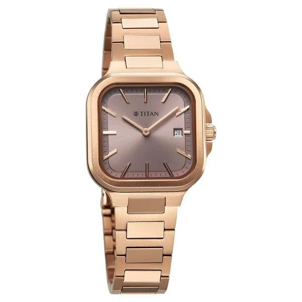 Titan Slim Square Quartz Analog with Date Lavender Dial With Rose Gold Color atch For Women - 95291WM01