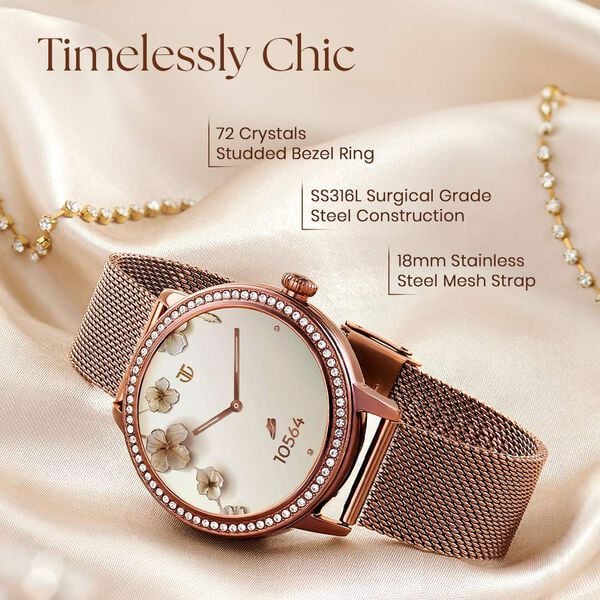 Titan Valerie Premium Smartwatch with All 316L SS construction, Skin Temp. Sensor, Women’s Health, SingleSync BT Calling 95292wm01