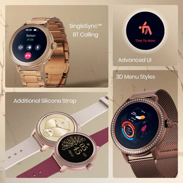 Titan Valerie Premium Smartwatch with All 316L SS construction, Skin Temp. Sensor, Women’s Health, SingleSync BT Calling 95292wm01