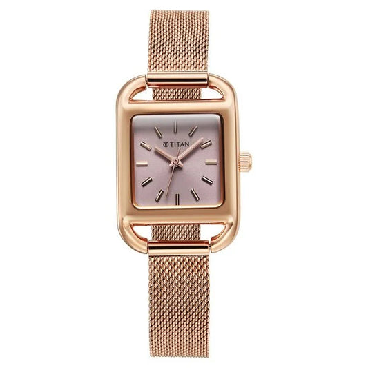 Titan Horizon Quartz Analog Pink Dial Stainless Steel Strap Watch For Women 95298wm01