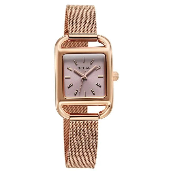 Titan Horizon Quartz Analog Pink Dial Stainless Steel Strap Watch For Women 95298wm01